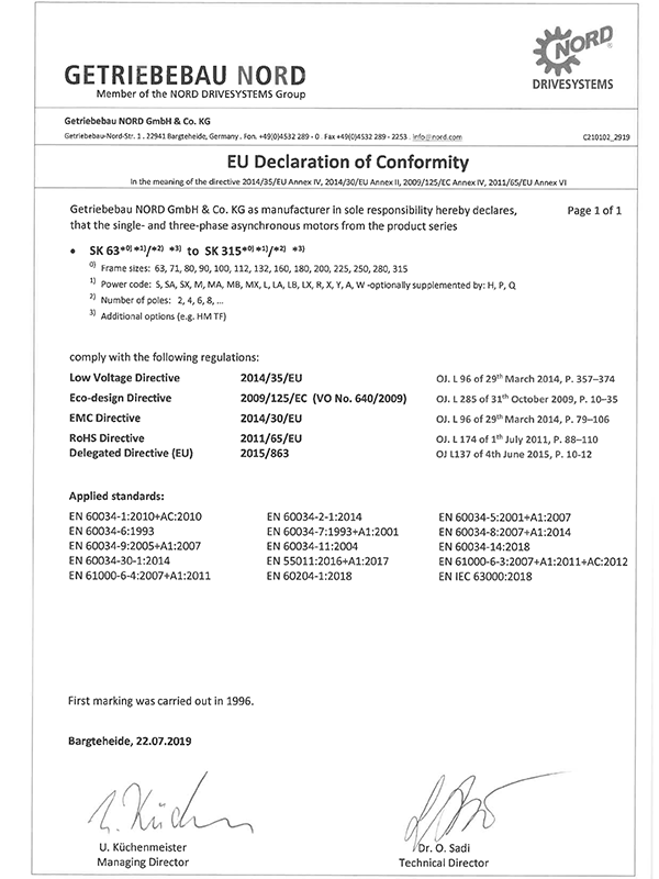 NORD 諾德電機(jī) EU(等同CE)認(rèn)證